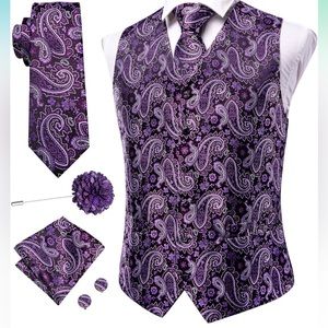 NWT Purple Paisley Suit Vest and Tie